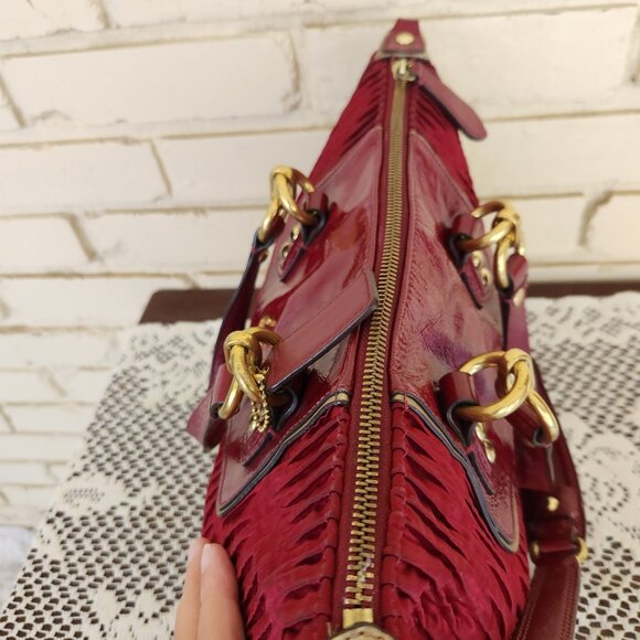 Coach Ashley Deep Red Gathered Shoulder Bag/Handbag Purse - Picture 10 of 16